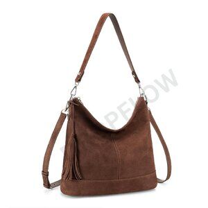 Genuine Leather Hobo Crossbody Bag Soft Slouchy Bucket Purse Two Straps